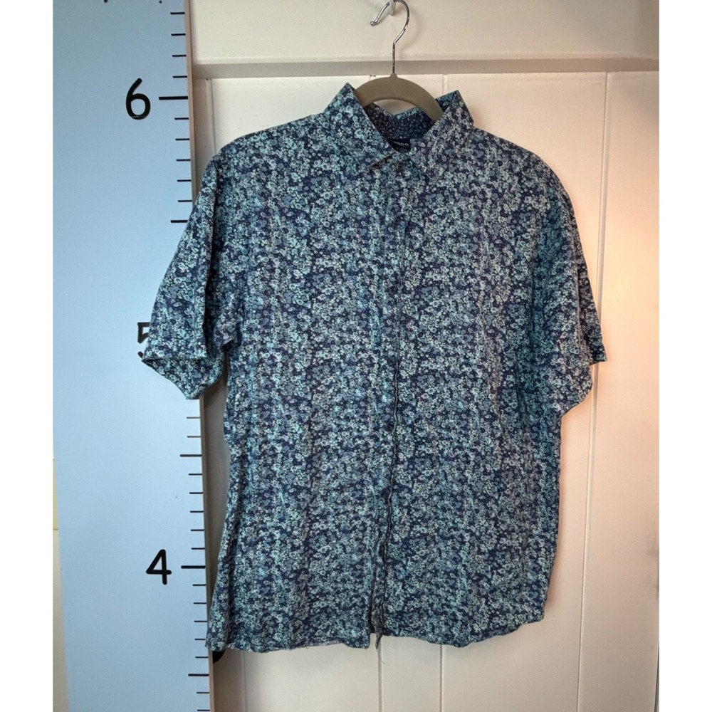 Verdo Linen Blue Floral‎ Short Sleeve Button Down Shirt Men's Medium